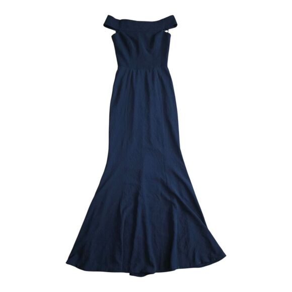 Dress the Population Navy Jackie Off the Shoulder Crepe Trumpet Gown XS - Picture 2 of 5